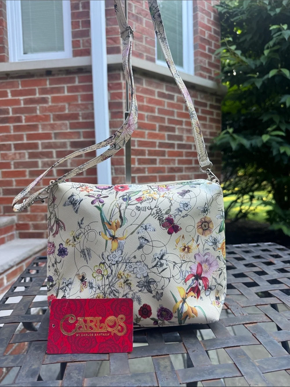 Carlos Santana Floral Cream Crossbody Bag NEW without tag